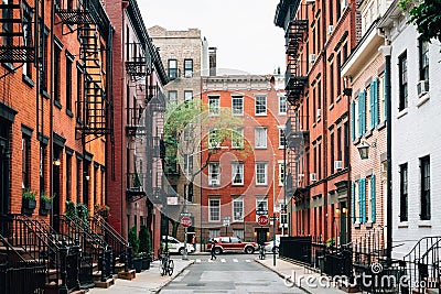 Colorful houses along Gay Street in the West Village, Manhattan, New York City Editorial Stock Photo