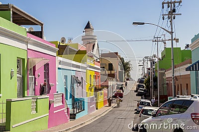 Colorful houses Bo Kaap district Cape Town, South Africa Editorial Stock Photo