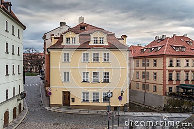 Colorful houses, Certovka the Davil`s Stream, Kampa Island, th Stock Photo