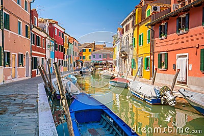 Colorful houses in downtown Burano, Venice, Italy Editorial Stock Photo