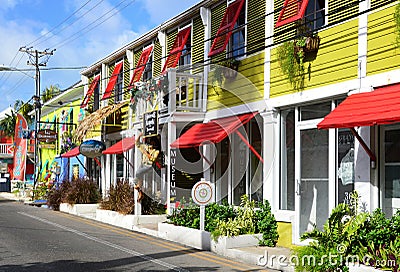 Colorful Houses in Downtown Nassau, Bahamas Stock Photo