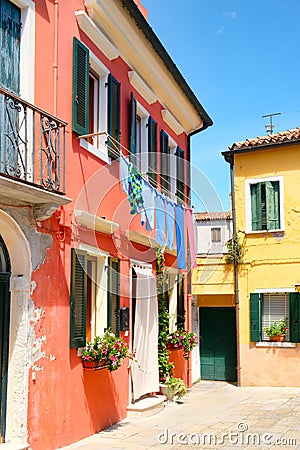 Colorful houses on the island of Burano near Venice Stock Photo