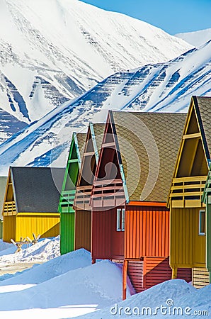 Colorful houses, Longyearbyen, Spitsbergen, Svalbard, Norway Stock Photo