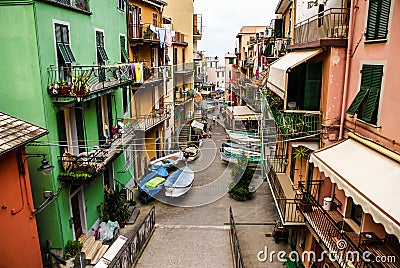 Colorful houses of Manarola Cinque Terre Stock Photo