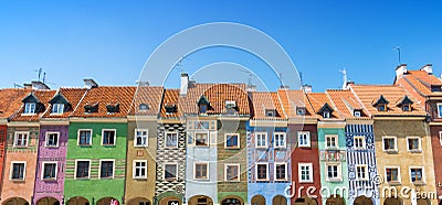 Colorful houses on market square on old town in Poznan, Poland Stock Photo