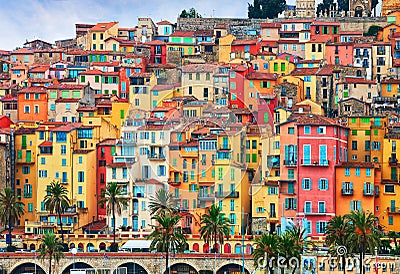 Colorful houses in old part of Menton, French Riviera, France Stock Photo