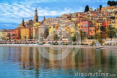 Colorful houses in the Old Town Menton, french Riviera, France Stock Photo