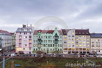 The Colorful houses of Pilsen, Plzen, Czech Republic, Europe Editorial Stock Photo