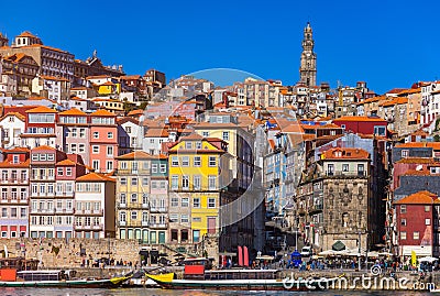 Colorful houses of Porto Ribeira, traditional facades, old multi Editorial Stock Photo
