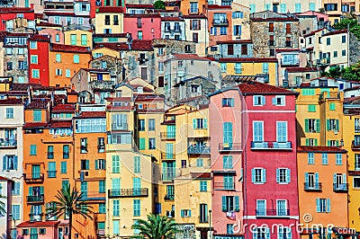 Colorful houses in Provence village of Menton Stock Photo
