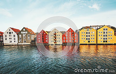 Colorful houses scandinavian architecture Trondheim city in Norway Stock Photo