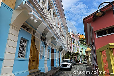 Colorful houses in the street of the Las Penas neighborhood in the city of Guayaquil in Ecuador, South America Editorial Stock Photo