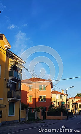 Colorful houses in the suburbs of Venice in the spring sunshine Stock Photo