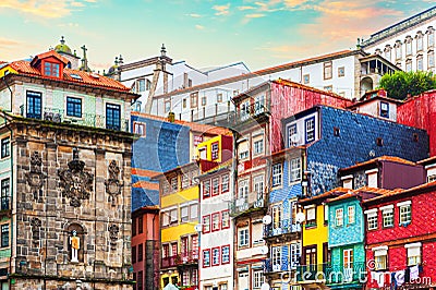 Colorful houses with traditional portuguese glazed tile in Porto, Portugal Stock Photo
