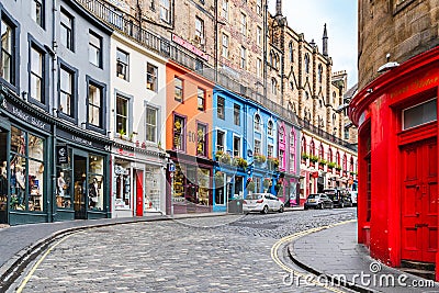 Colorful houses on Victoria Street, Edinburgh, Scotland, UK Editorial Stock Photo