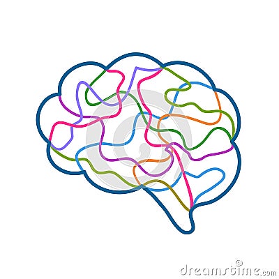 The colorful human brain with neural bonds is drawn by hand - vector Vector Illustration