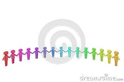 Colorful human character holding hands 3D illustration Cartoon Illustration