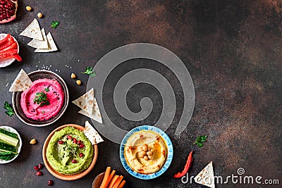 Colorful hummus vegan dips Stock Photo