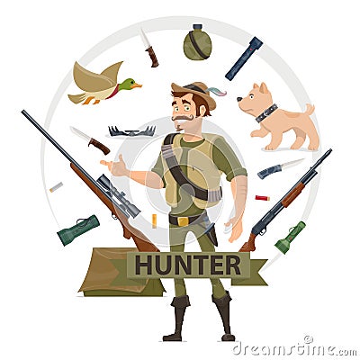 Colorful Hunting Elements Concept Vector Illustration