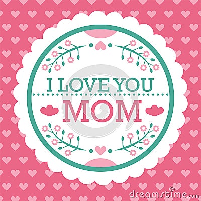 Colorful I Love Mom Emblem. Vector Design Elements For Greeting Card and Other Print Templates. Typography composition. Stock Photo