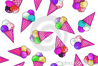 Colorful ice cream in pink wafer horns Stock Photo