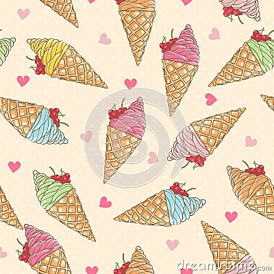 Colorful ice-cream seamless pattern Vector Illustration