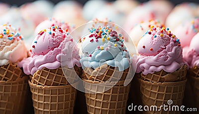 A colorful ice cream sundae collection, a sweet indulgence generated by AI Stock Photo