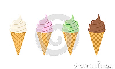 Colorful ice cream in a waffle cone. Vector Illustration