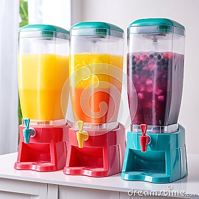 Colorful iced drinks in a summer dispenser machine Stock Photo