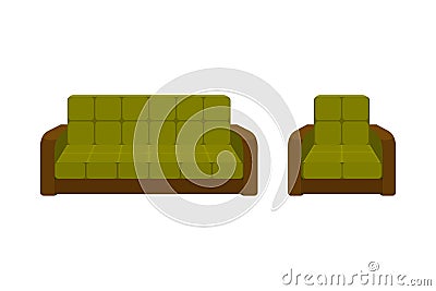 Colorful icon chair and sofa. Collection of furniture for home interiors Vector Illustration