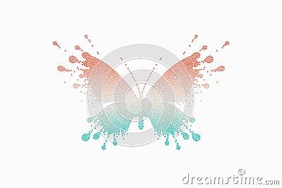 Colorful icon of red-turquoise butterfly Vector Illustration