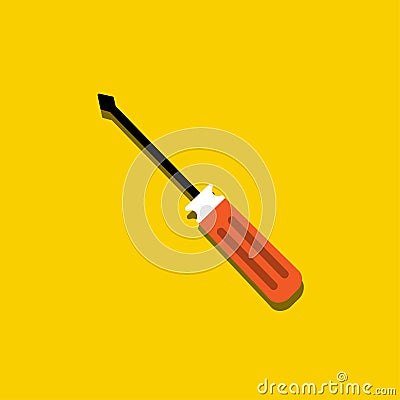 Colorful icon of screwdriver. Home repair and work tool sign symbol. Flat design. Yellow background Vector Illustration