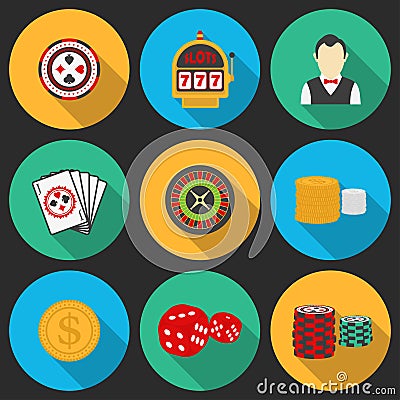 Colorful icon set on a casino theme. Vector Illustration