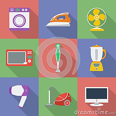 Colorful Icon set of Household appliance. Vector Illustration