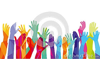 Colorful silhouette of raised hands Vector Illustration