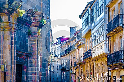 Colorful illustration of architecture in Santiago de Compostela, Spain Cartoon Illustration