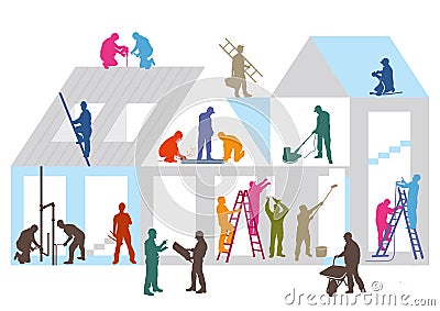 Construction site and workers Vector Illustration