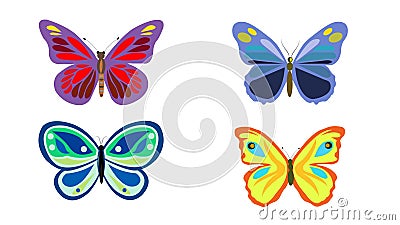 Colorful illustration of butterflies with patterned wings isolated on a white background Cartoon Illustration