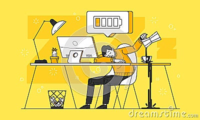 Chronic fatigue illustration in line art vector Vector Illustration