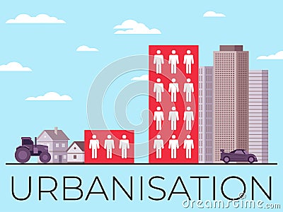 Vector illustration demonstrating urbanization and its consequences Vector Illustration