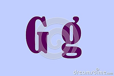 Colorful illustration of the `g` letter on a blue background Stock Photo