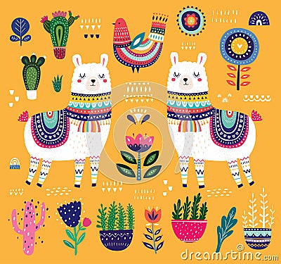 Colorful illustration with llama Vector Illustration