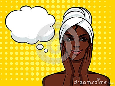 Colorful illustration of pretty african american girl with towel on her head . Cartoon Illustration