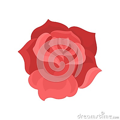 Flat vector icon of rose bud. Gentle flower with red petals. Nature theme. Element for t-shirt print or postcard Vector Illustration