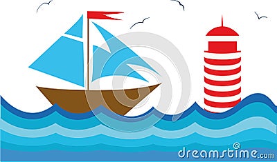 Colorful illustration with a sailboot Vector Illustration