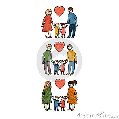 Colorful Illustration Set of Different Family Vector Illustration