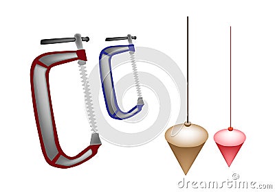 Colorful Illustration Set of Plumb Bob and Clamp Vector Illustration