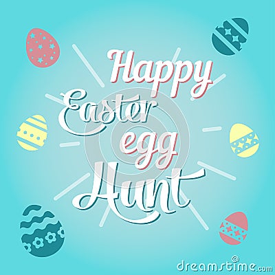 Colorful illustration with the title Happy Easter Egg Hunt. Cartoon Illustration