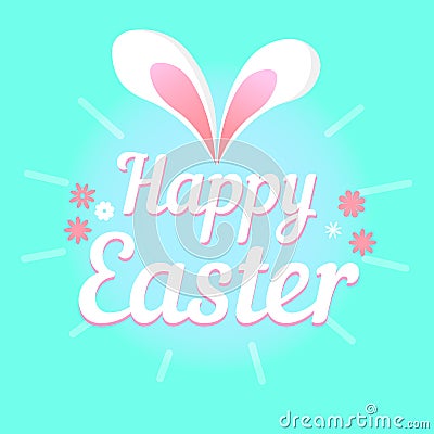 Colorful illustration with the title Happy Easter and flowers. Stock Photo