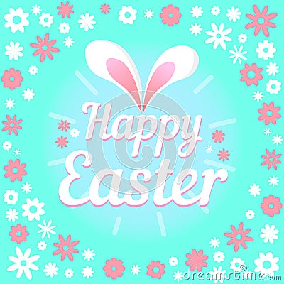 Colorful illustration with the title Happy Easter and flowers. Stock Photo